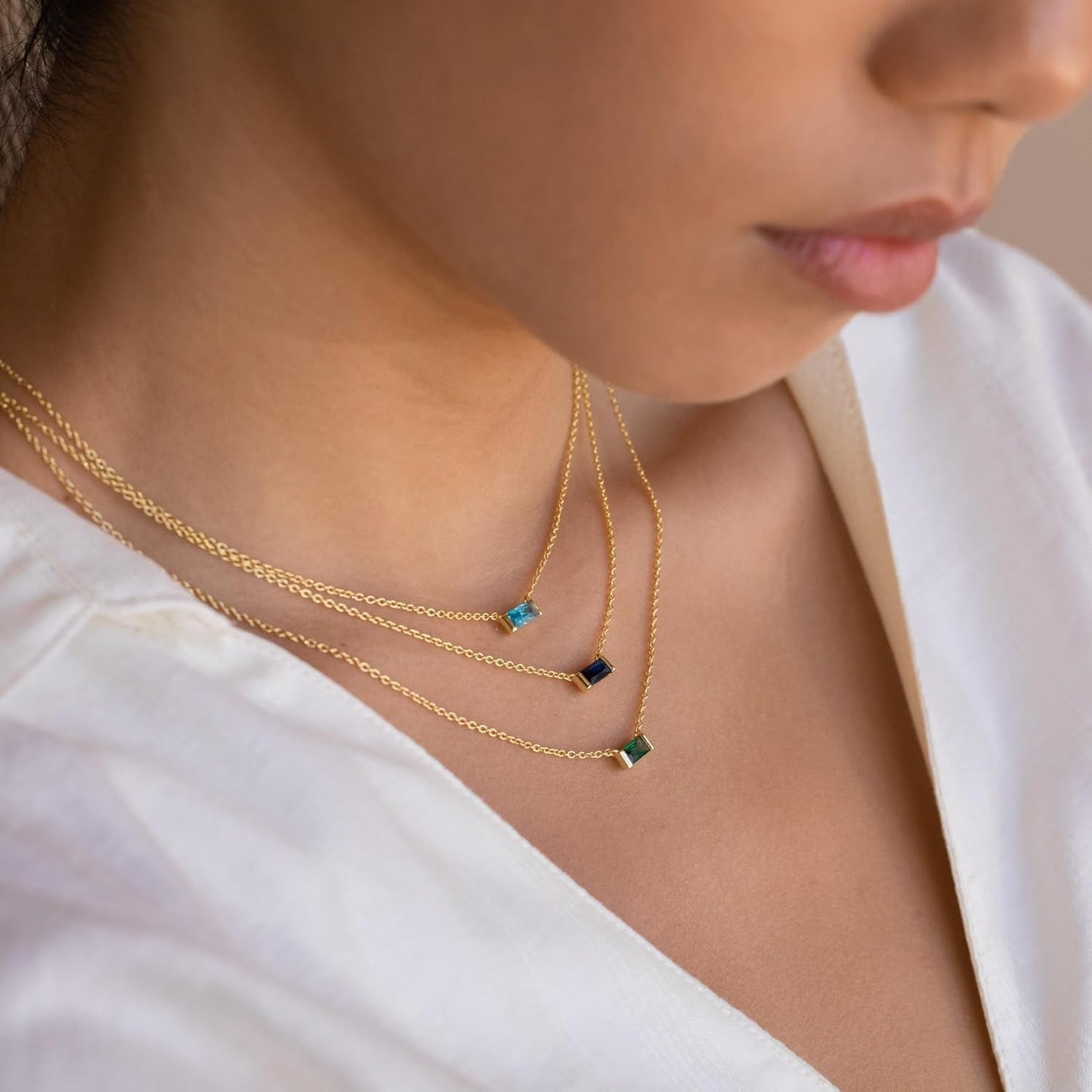 Layered Birthstone Necklace for Women Mothers 14K Gold Charm Necklace Dainty Paperclip Chain Necklace Pink Emerald Red Purple Pendant Necklace Diamond Jewelry Birthday Party Prom Wedding