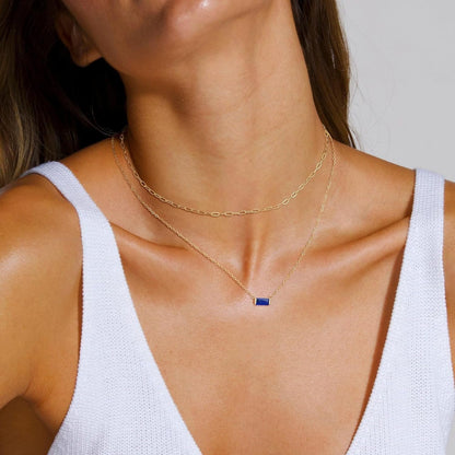 Layered Birthstone Necklace for Women Mothers 14K Gold Charm Necklace Dainty Paperclip Chain Necklace Pink Emerald Red Purple Pendant Necklace Diamond Jewelry Birthday Party Prom Wedding