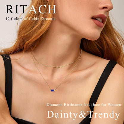 Layered Birthstone Necklace for Women Mothers 14K Gold Charm Necklace Dainty Paperclip Chain Necklace Pink Emerald Red Purple Pendant Necklace Diamond Jewelry Birthday Party Prom Wedding - WORLD TIME VISITS