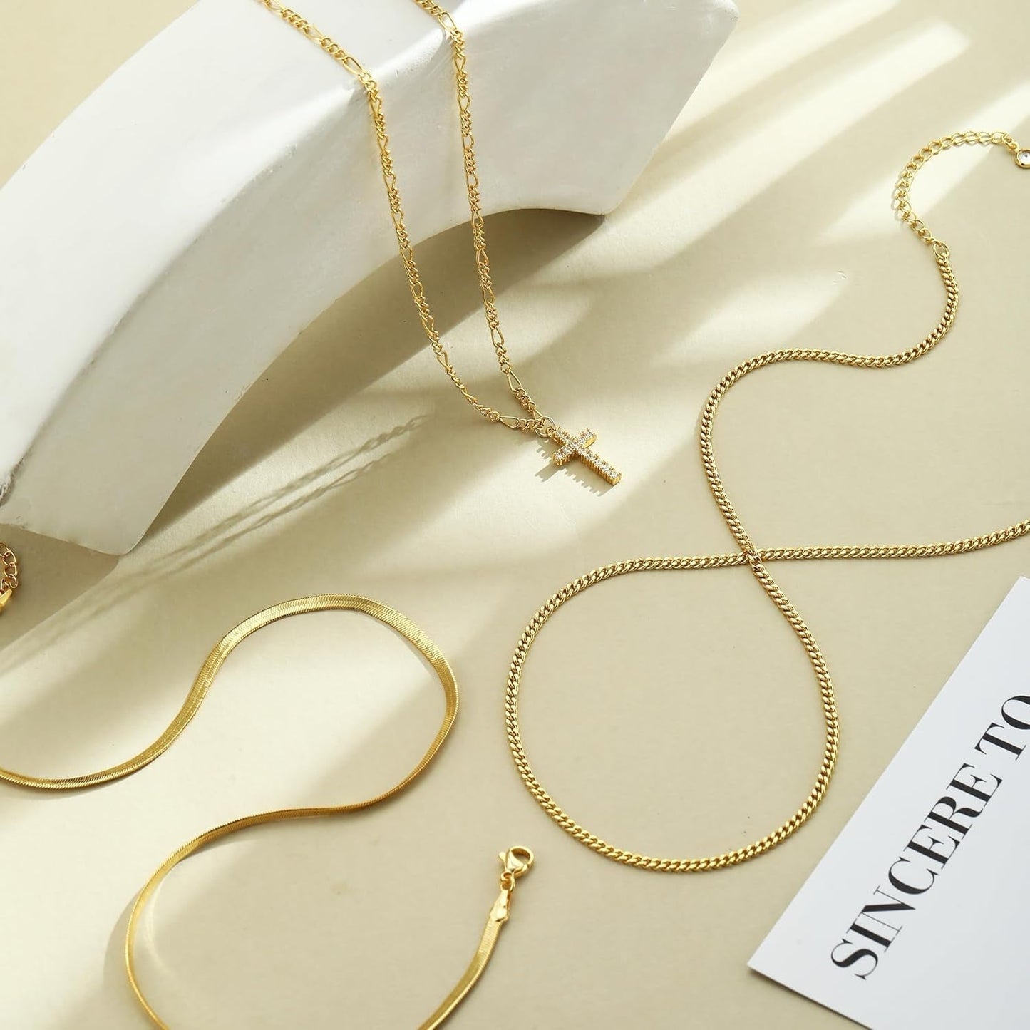 Layered Gold Cross Necklaces for Women, Stack Stackable Chunky 14K Gold Plated Cubic Zirconia Pendant Necklace Set Dainty Choker Layering Faith Jewelry Religious Gifts for Women