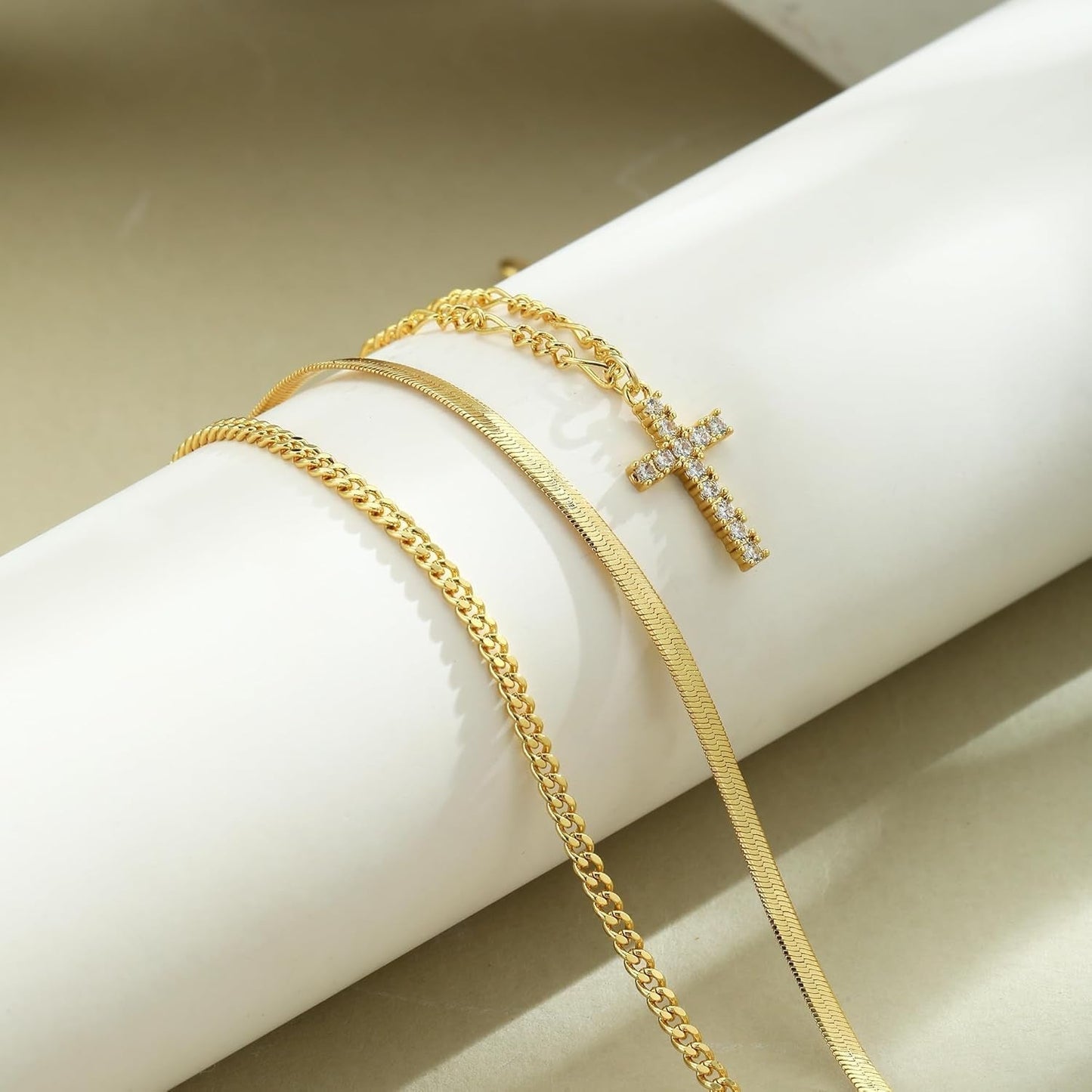 Layered Gold Cross Necklaces for Women, Stack Stackable Chunky 14K Gold Plated Cubic Zirconia Pendant Necklace Set Dainty Choker Layering Faith Jewelry Religious Gifts for Women