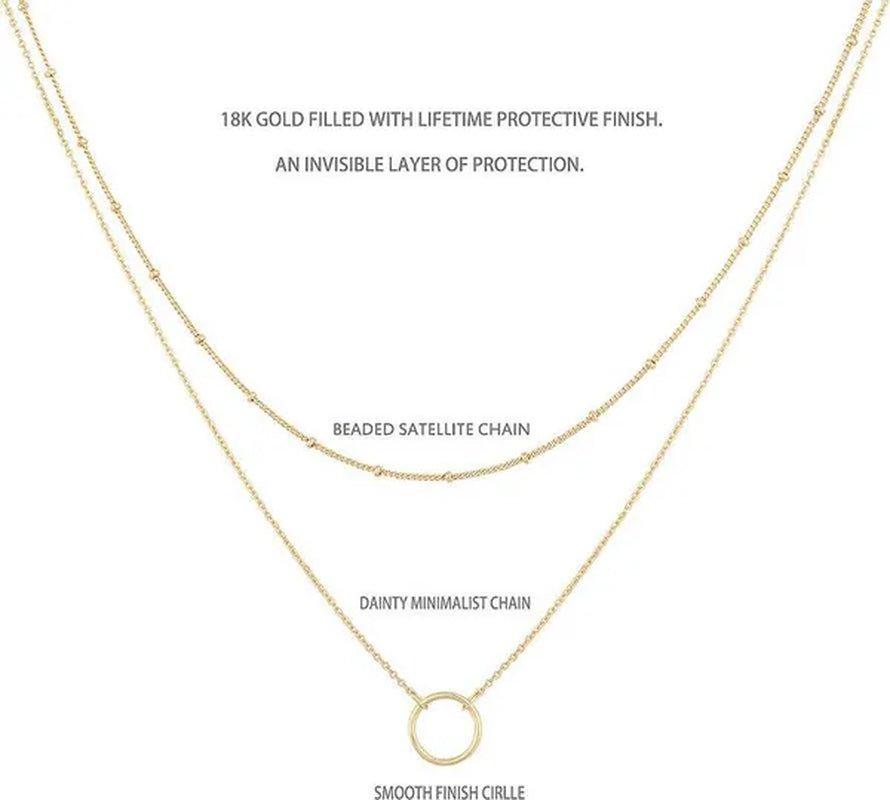 Layered Necklace Pendant Handcrafted 18K Gold Plated Delicate Circle Gold Necklace Layered Long Necklace Women - WORLD TIME VISITS