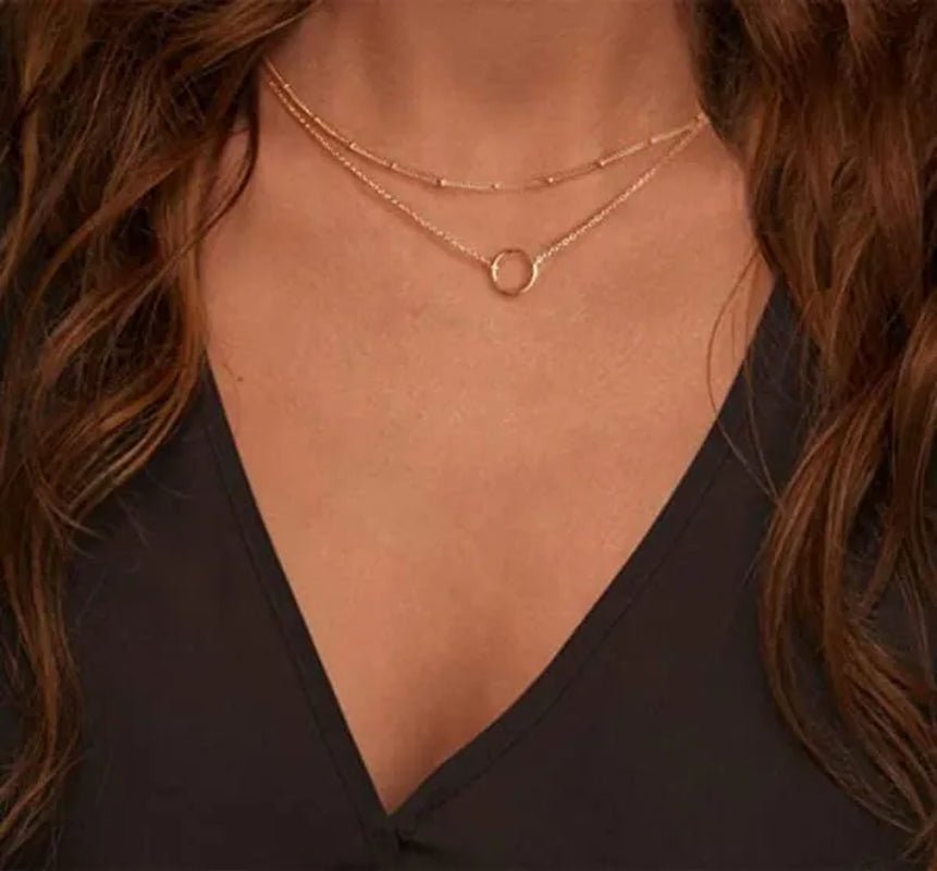 Layered Necklace Pendant Handcrafted 18K Gold Plated Delicate Circle Gold Necklace Layered Long Necklace Women