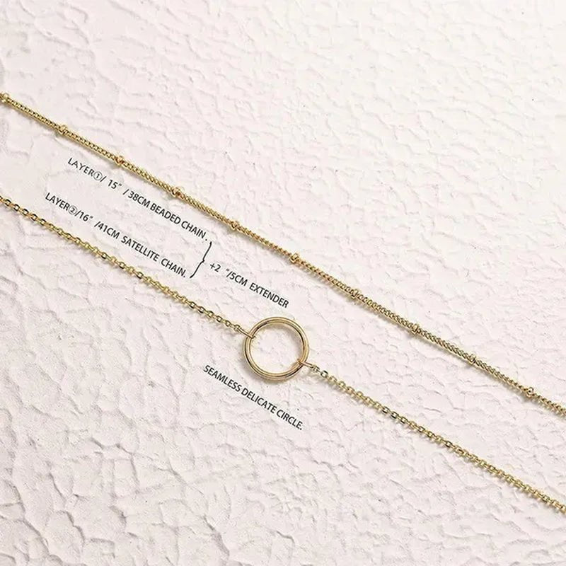 Layered Necklace Pendant Handcrafted 18K Gold Plated Delicate Circle Gold Necklace Layered Long Necklace Women