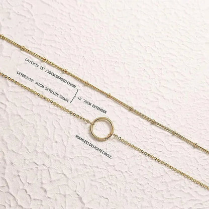 Layered Necklace Pendant Handcrafted 18K Gold Plated Delicate Circle Gold Necklace Layered Long Necklace Women