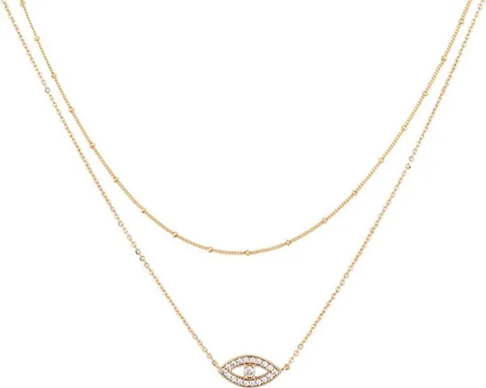 Layered Necklace Pendant Handcrafted 18K Gold Plated Delicate Circle Gold Necklace Layered Long Necklace Women