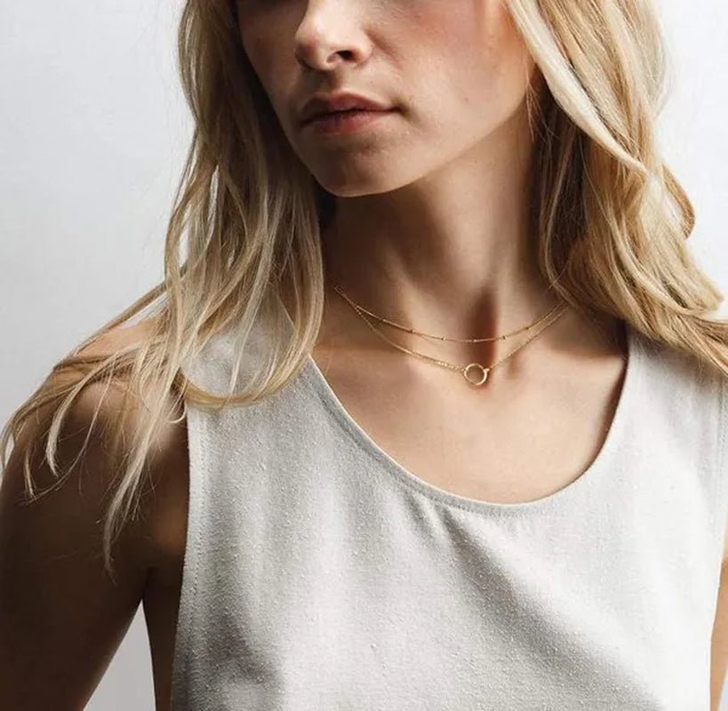 Layered Necklace Pendant Handcrafted 18K Gold Plated Delicate Circle Gold Necklace Layered Long Necklace Women