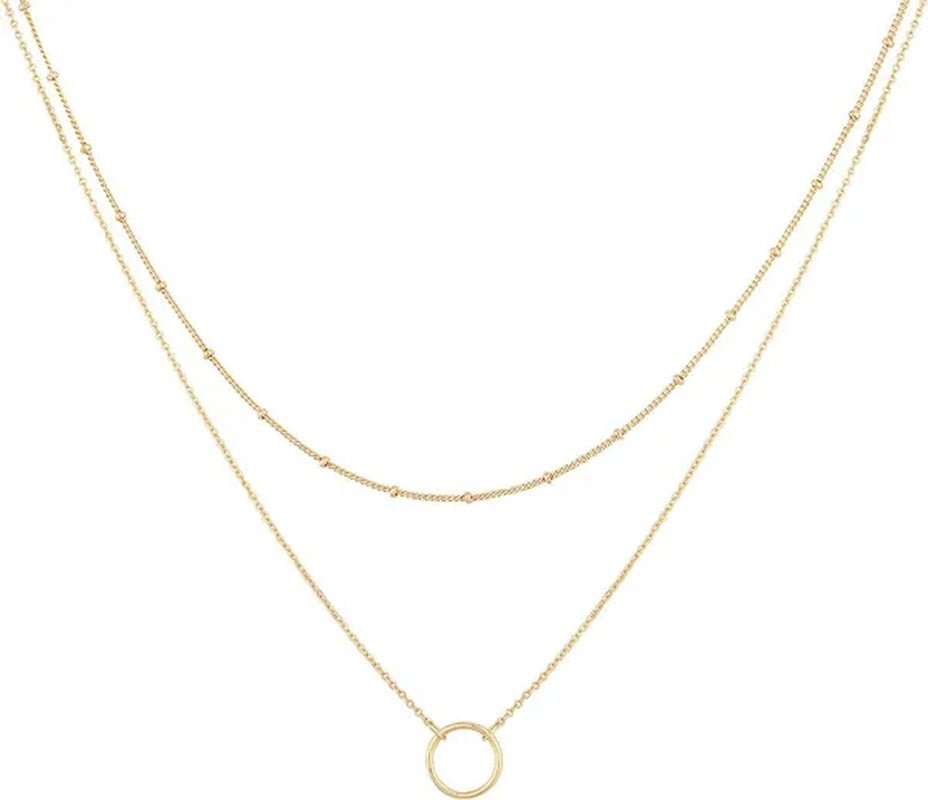 Layered Necklace Pendant Handcrafted 18K Gold Plated Delicate Circle Gold Necklace Layered Long Necklace Women - WORLD TIME VISITS