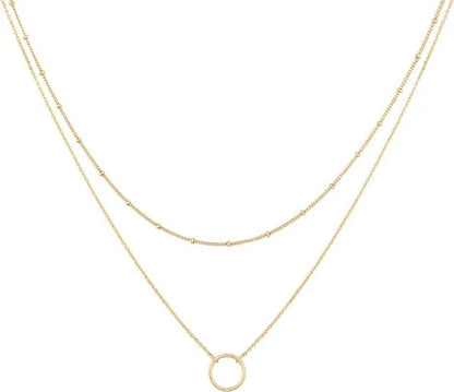 Layered Necklace Pendant Handcrafted 18K Gold Plated Delicate Circle Gold Necklace Layered Long Necklace Women - WORLD TIME VISITS