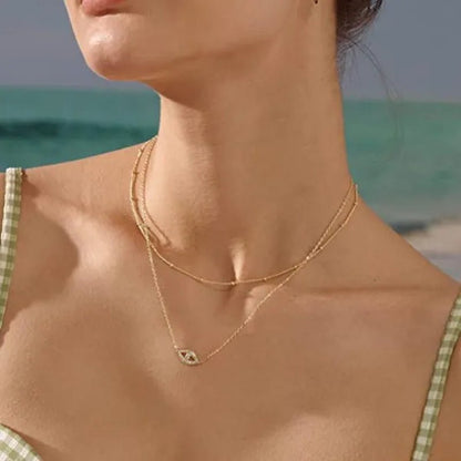 Layered Necklace Pendant Handcrafted 18K Gold Plated Delicate Circle Gold Necklace Layered Long Necklace Women
