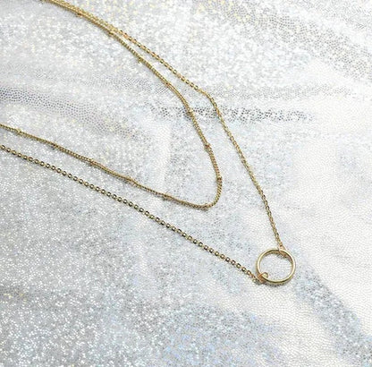 Layered Necklace Pendant Handcrafted 18K Gold Plated Delicate Circle Gold Necklace Layered Long Necklace Women