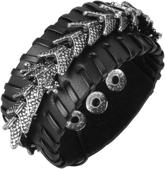 Leather Cuff Bracelet Punk Braided Bracelets Rock Leather Wristbands Faux Mens Leather Bracelet Gothic Viking Bangle Adjustable Wrap Bracelet for Women,Men - WORLD TIME VISITS