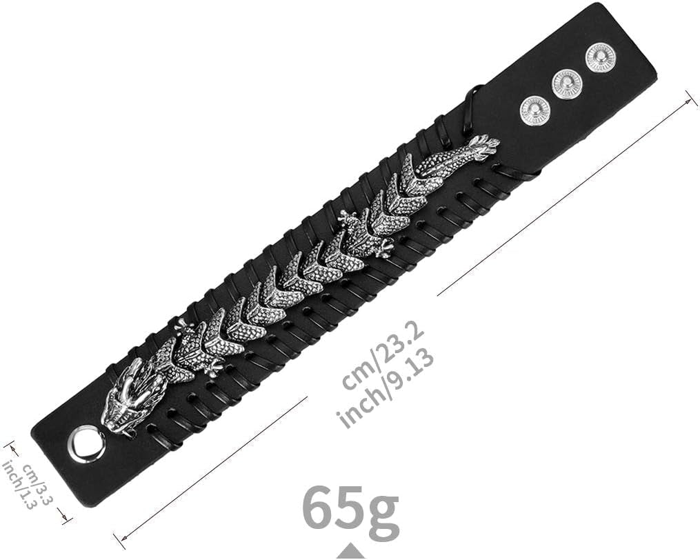 Leather Cuff Bracelet Punk Braided Bracelets Rock Leather Wristbands Faux Mens Leather Bracelet Gothic Viking Bangle Adjustable Wrap Bracelet for Women,Men - WORLD TIME VISITS