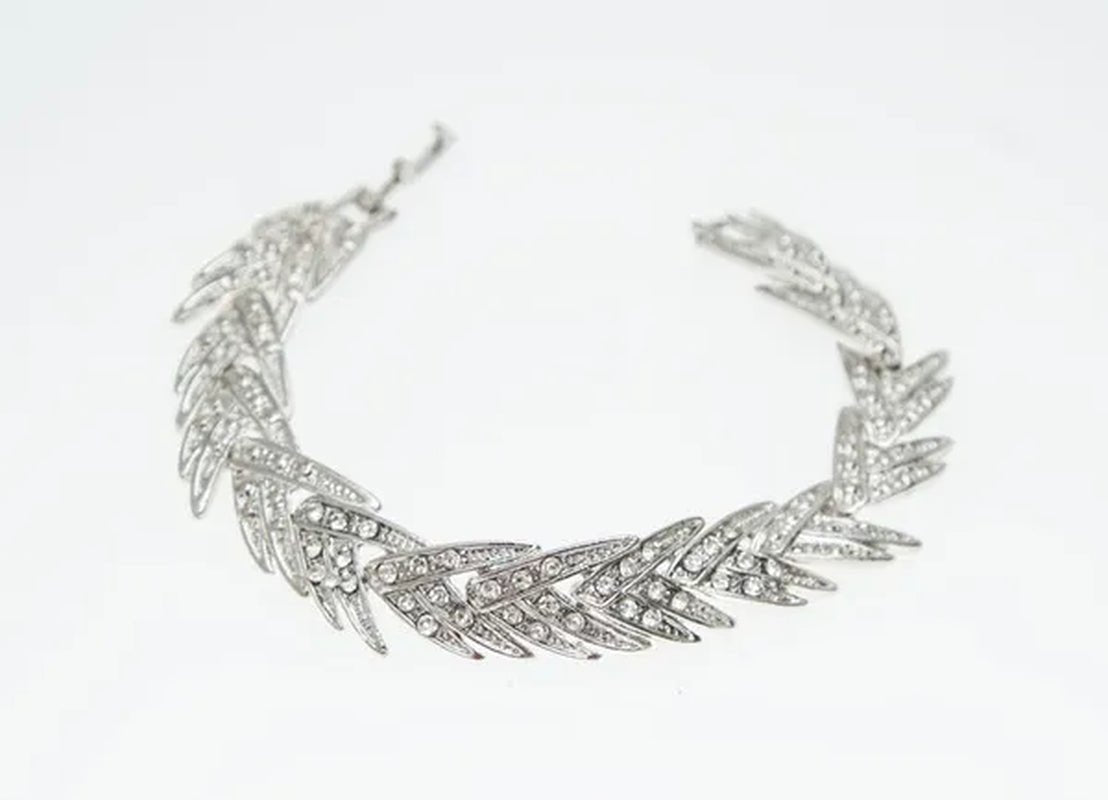 Leaves Shape Silver Plated Clear Crystal Jewelry Sets