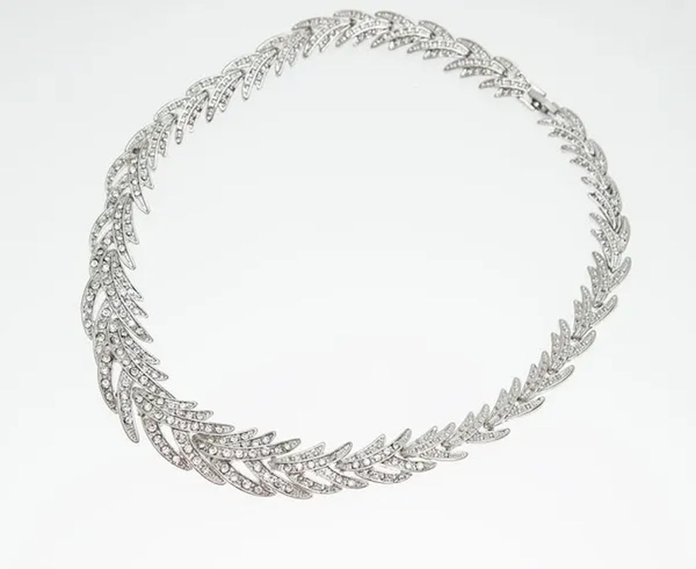 Leaves Shape Silver Plated Clear Crystal Jewelry Sets