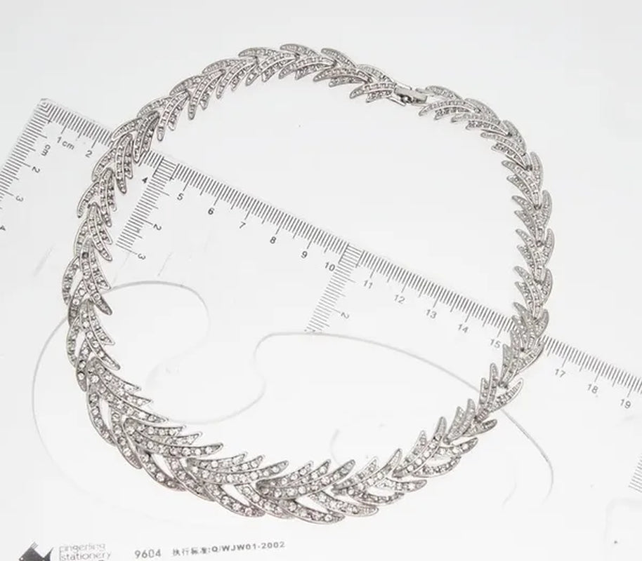 Leaves Shape Silver Plated Clear Crystal Jewelry Sets