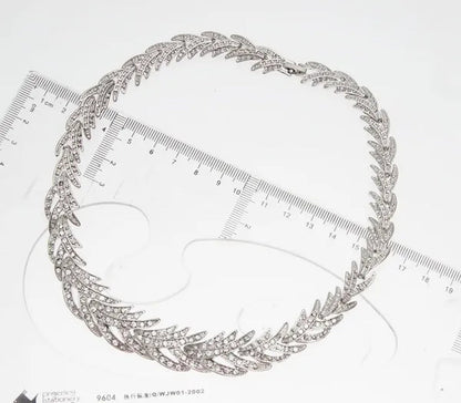 Leaves Shape Silver Plated Clear Crystal Jewelry Sets