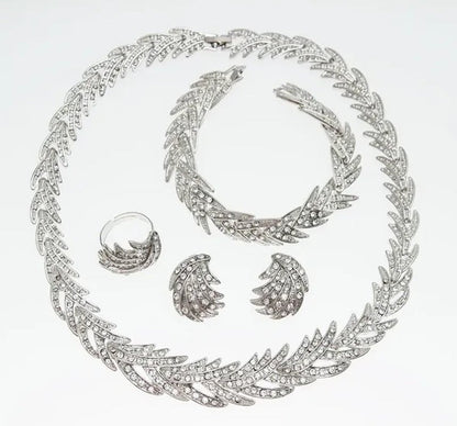 Leaves Shape Silver Plated Clear Crystal Jewelry Sets - WORLD TIME VISITS