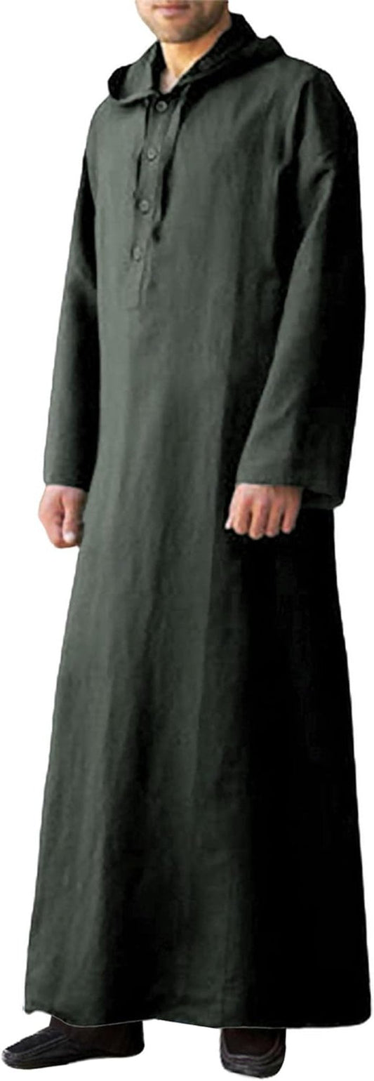 Long Sleeve Kaftan Thobe Button down Men Thobe with Pocket Big and Tall Kaftan Muslim Men Thobe - WORLD TIME VISITS