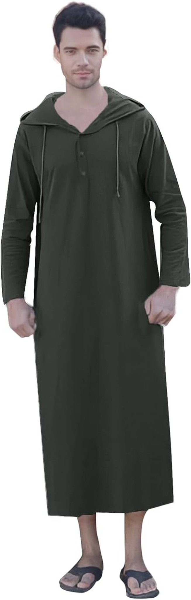 Long Sleeve Kaftan Thobe Button down Men Thobe with Pocket Big and Tall Kaftan Muslim Men Thobe - WORLD TIME VISITS