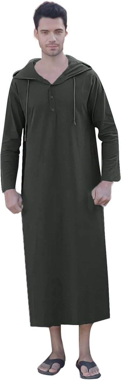 Long Sleeve Kaftan Thobe Button down Men Thobe with Pocket Big and Tall Kaftan Muslim Men Thobe - WORLD TIME VISITS
