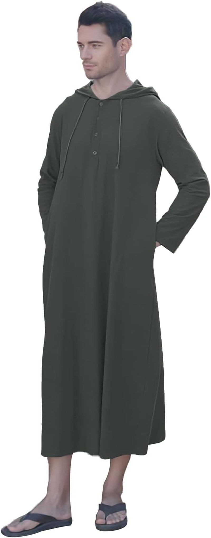 Long Sleeve Kaftan Thobe Button down Men Thobe with Pocket Big and Tall Kaftan Muslim Men Thobe