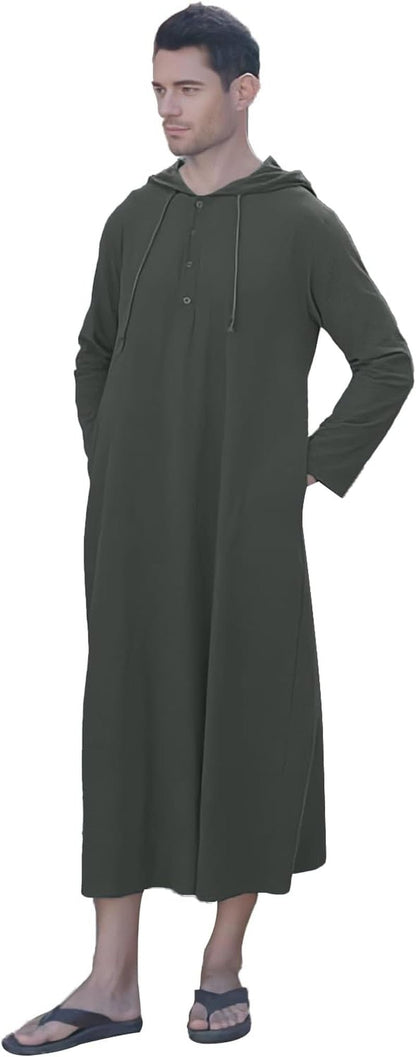 Long Sleeve Kaftan Thobe Button down Men Thobe with Pocket Big and Tall Kaftan Muslim Men Thobe