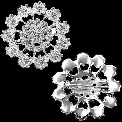 Lot 24 Pcs Crystal Brooches Pins, Silver Shining Clear Rhinestone Brooches Flower Jewelry Bridal Wedding Bouquet Kit Gift for Girls, Women, DIY Decoration