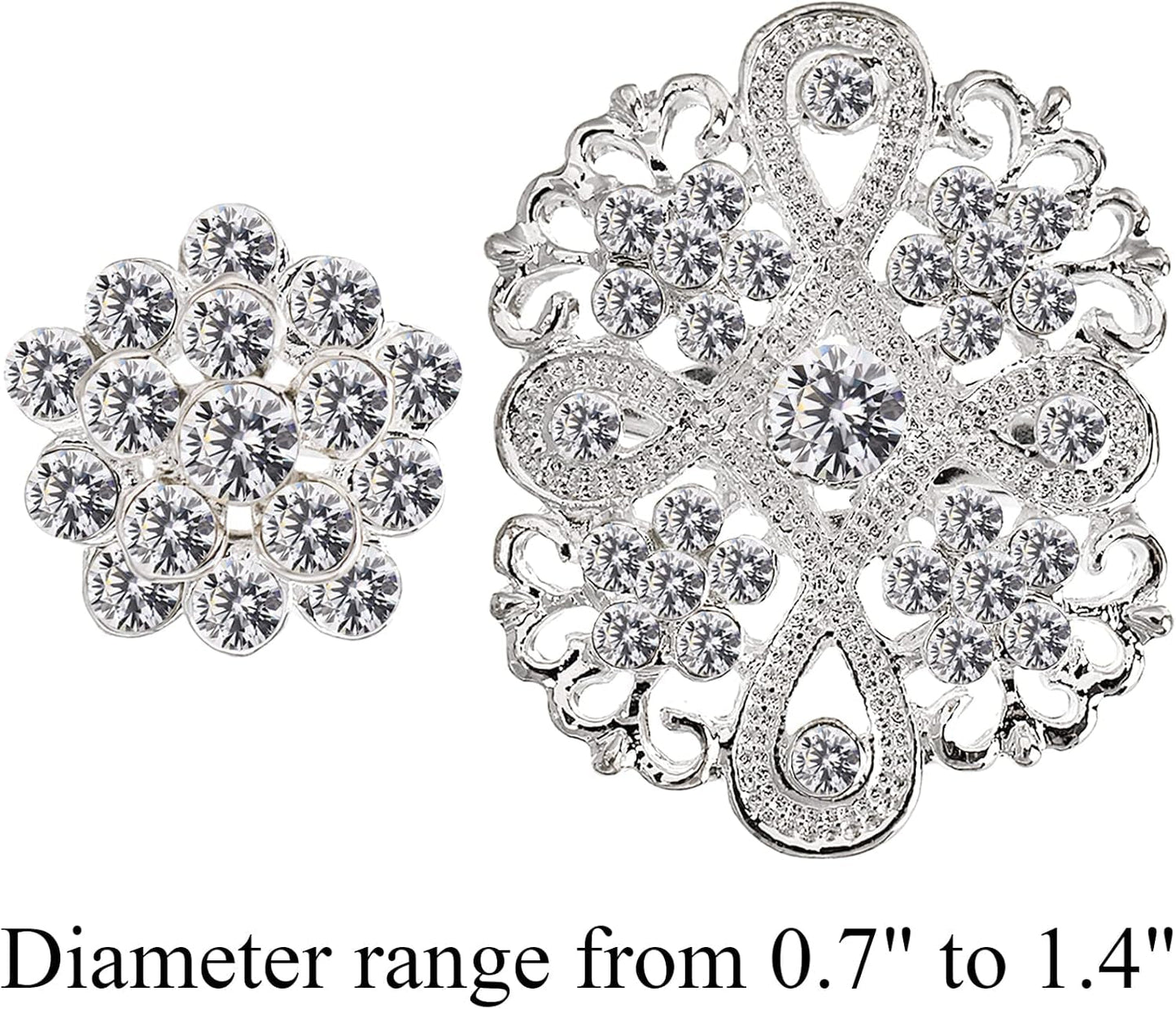 Lot 24 Pcs Crystal Brooches Pins, Silver Shining Clear Rhinestone Brooches Flower Jewelry Bridal Wedding Bouquet Kit Gift for Girls, Women, DIY Decoration - WORLD TIME VISITS