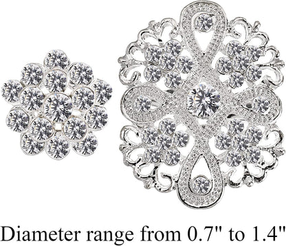 Lot 24 Pcs Crystal Brooches Pins, Silver Shining Clear Rhinestone Brooches Flower Jewelry Bridal Wedding Bouquet Kit Gift for Girls, Women, DIY Decoration - WORLD TIME VISITS