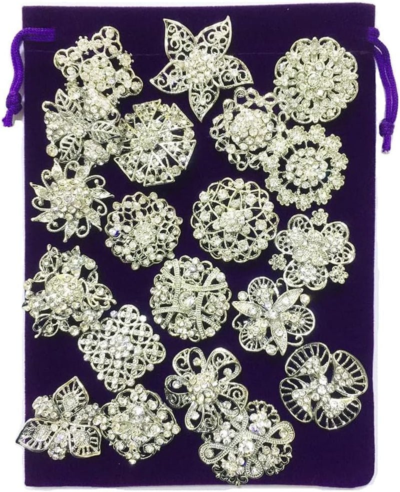 Lot 24Pc Shining Rhinestone Crystal Brooches Pins DIY Wedding Bouquet Kit