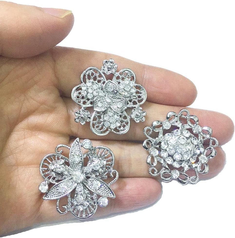 Lot 24Pc Shining Rhinestone Crystal Brooches Pins DIY Wedding Bouquet Kit - WORLD TIME VISITS