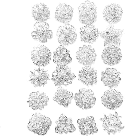 Lot 24Pc Shining Rhinestone Crystal Brooches Pins DIY Wedding Bouquet Kit - WORLD TIME VISITS