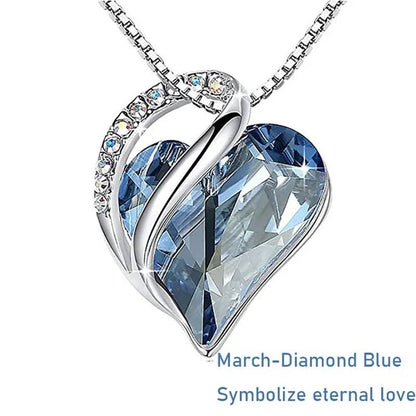 Love Heart Crystals Pendant Necklace January To December Birthstone Jewelry for Woman Blue Crystal Choker Necklace for Bridal Wedding Necklace Valentine's Day Mother's Day Wife's Anniversary Gift - WORLD TIME VISITS