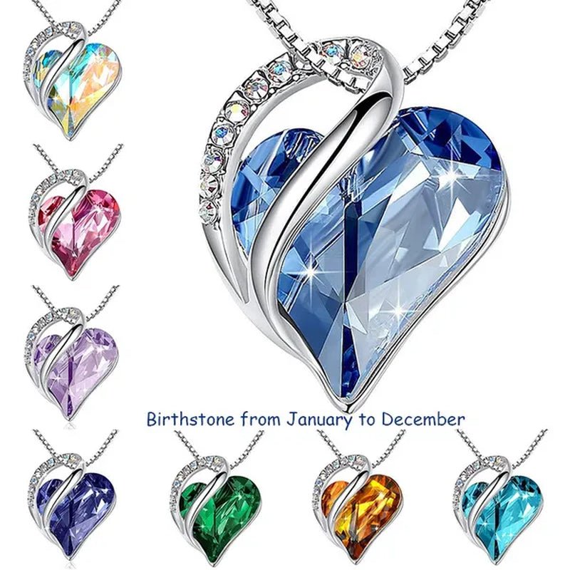 Love Heart Crystals Pendant Necklace January To December Birthstone Jewelry for Woman Blue Crystal Choker Necklace for Bridal Wedding Necklace Valentine's Day Mother's Day Wife's Anniversary Gift - WORLD TIME VISITS