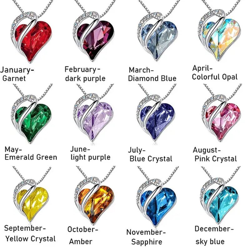 Love Heart Crystals Pendant Necklace January To December Birthstone Jewelry for Woman Blue Crystal Choker Necklace for Bridal Wedding Necklace Valentine's Day Mother's Day Wife's Anniversary Gift - WORLD TIME VISITS