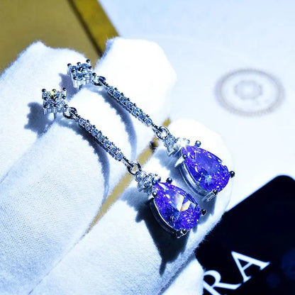 Lucky Amethyst Jewelry Inlaid Natural Amethyst Drop Pear-shaped Earrings Earrings Super Flash Zircon Earrings