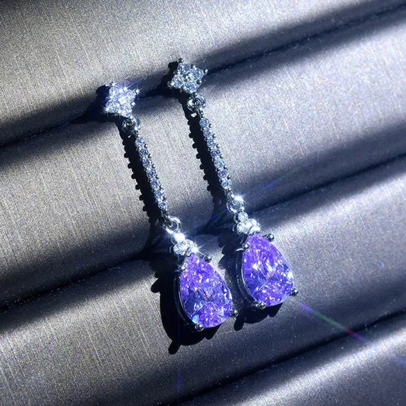 Lucky Amethyst Jewelry Inlaid Natural Amethyst Drop Pear - shaped Earrings Earrings Super Flash Zircon Earrings - WORLD TIME VISITS