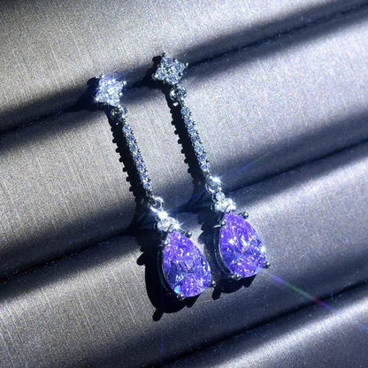 Lucky Amethyst Jewelry Inlaid Natural Amethyst Drop Pear - shaped Earrings Earrings Super Flash Zircon Earrings - WORLD TIME VISITS