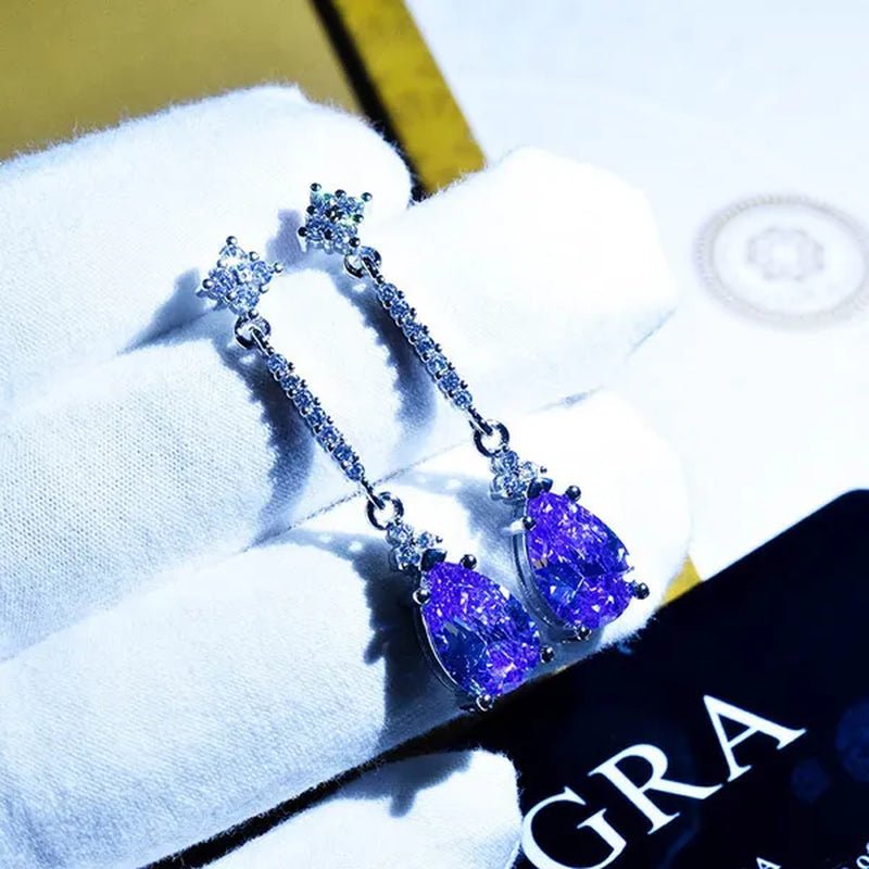 Lucky Amethyst Jewelry Inlaid Natural Amethyst Drop Pear - shaped Earrings Earrings Super Flash Zircon Earrings - WORLD TIME VISITS