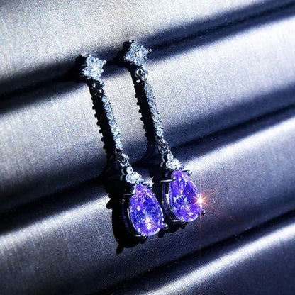 Lucky Amethyst Jewelry Inlaid Natural Amethyst Drop Pear-shaped Earrings Earrings Super Flash Zircon Earrings