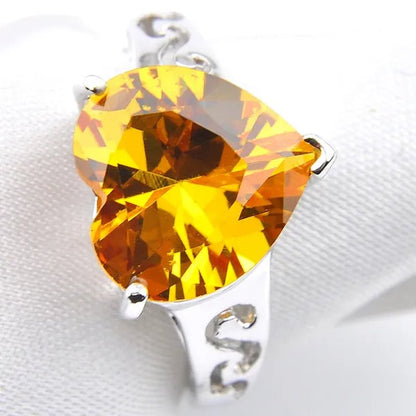 Luckyshine Heart Fire Royal Citrine Gems Silver Rings Earrings Pendants Necklace Jewelry Sets for Valentine's Day Gift