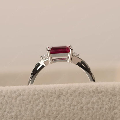 LUO 925 Sterling Silver Emerald Cut 7X5 MM Gemstone Ring East West Dainty Promise Ring for Women
