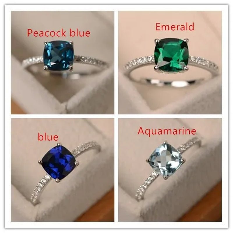Luxuriant noble Sapphire /Peacock blue/Emerald /Aquamarine Ring Silver Jewelry Engagement ring - WORLD TIME VISITS