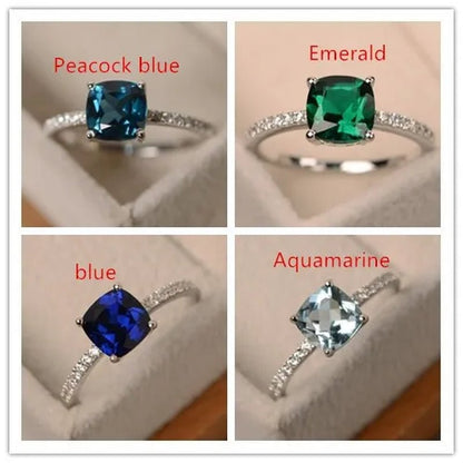 Luxuriant noble Sapphire /Peacock blue/Emerald /Aquamarine Ring Silver Jewelry Engagement ring - WORLD TIME VISITS