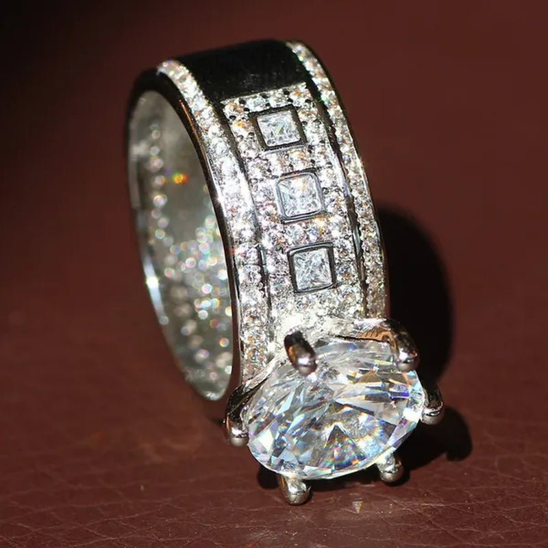 Luxurious  Silver Natural Gemstones White Sapphire Wedding Birthstone Bride Flower Engagement Ellipse Drop Ring Jewelry Size 6 7 8 9 10