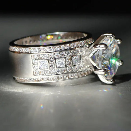 Luxurious Silver Natural Gemstones White Sapphire Wedding Birthstone Bride Flower Engagement Ellipse Drop Ring Jewelry Size 6 7 8 9 10 - WORLD TIME VISITS