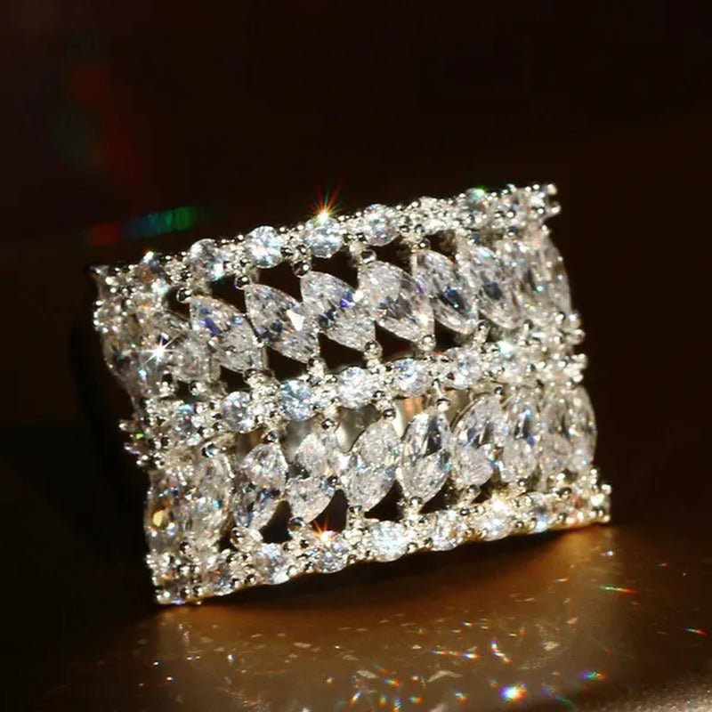 Luxurious Silver Natural Gemstones White Sapphire Wedding Birthstone Bride Flower Engagement Ellipse Princess Leaf Ring Jewelry Size 6 7 8 9 10 - WORLD TIME VISITS