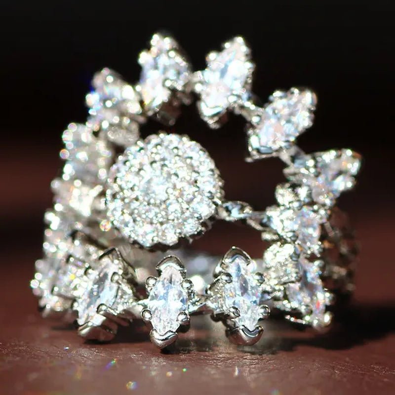 Luxurious Silver Natural Gemstones White Sapphire Wedding Birthstone Bride Flower Engagement Ellipse Princess Sun Ring Jewelry Size 6 7 8 9 10 - WORLD TIME VISITS