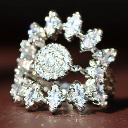 Luxurious Silver Natural Gemstones White Sapphire Wedding Birthstone Bride Flower Engagement Ellipse Princess Sun Ring Jewelry Size 6 7 8 9 10 - WORLD TIME VISITS